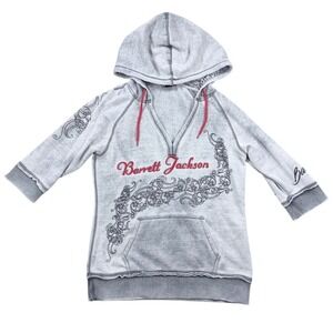 Barrett Jackson Women Gray Acid Wash V-Neck 3/4 Sleeve Hoodie Filigree Scroll L